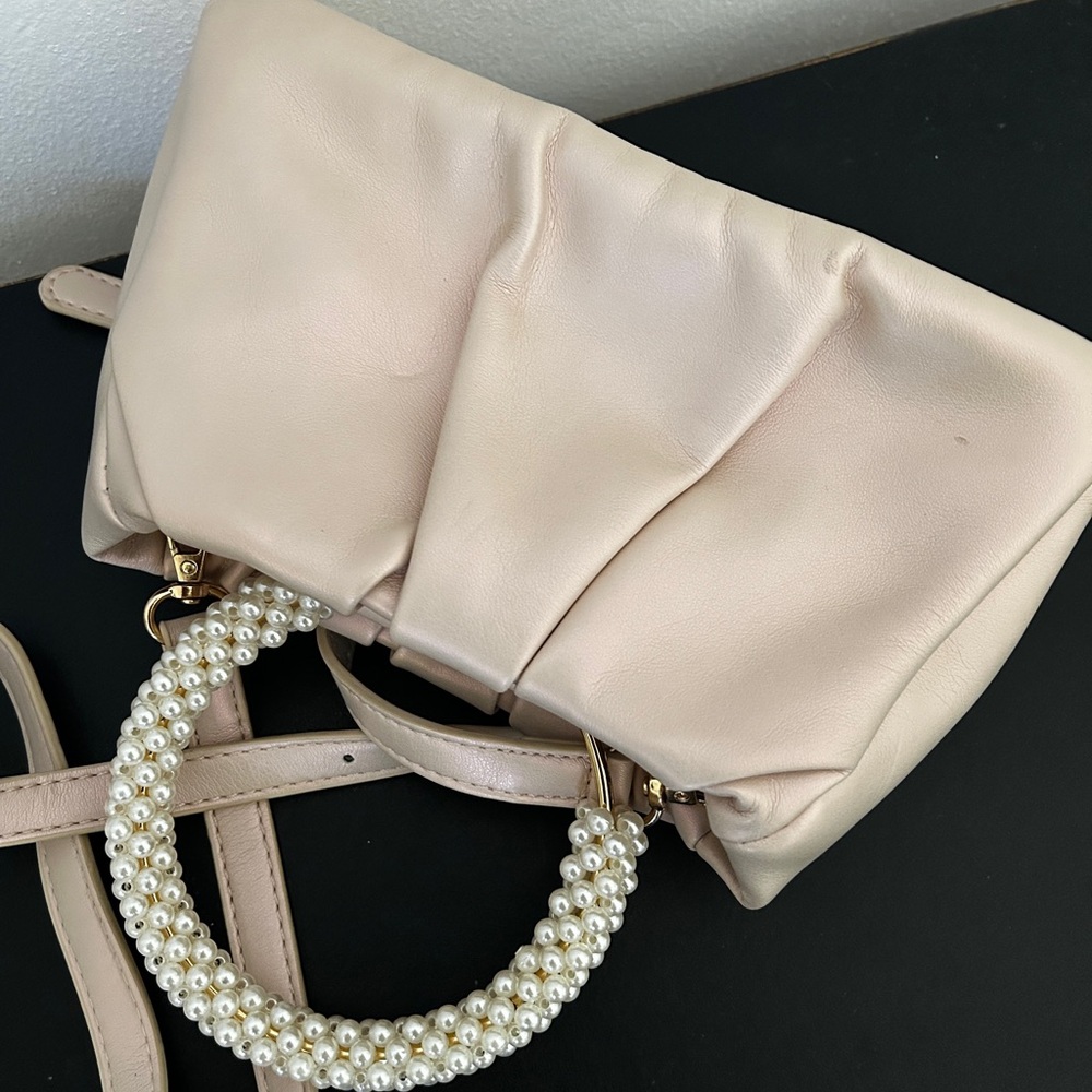 Chic Cream Clutch with Pearl Handle